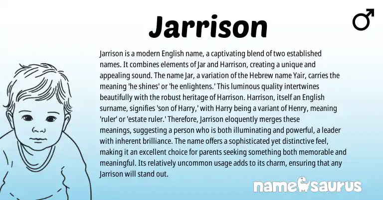 Infographic about Jarrison name meaning, Jarrison is a name from Hebrew, English origin(s).