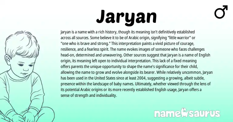 Infographic about Jaryan name meaning, Jaryan is a name from Persian, Arabic origin(s).