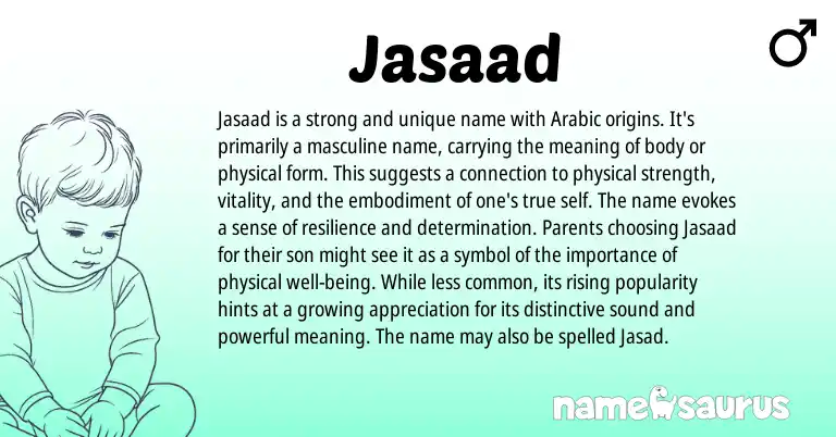 Infographic about Jasaad name meaning, Jasaad is a name from Arabic origin(s).