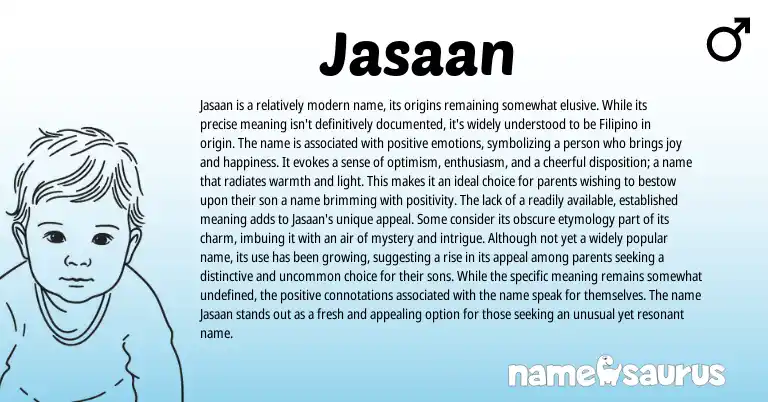 Infographic about Jasaan name meaning, Jasaan is a name from Filipino origin(s).