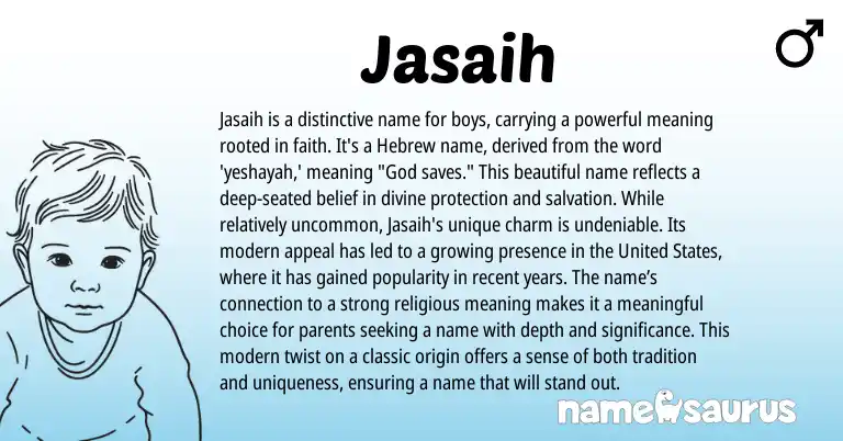 Infographic about Jasaih name meaning, Jasaih is a name from Hebrew origin(s).