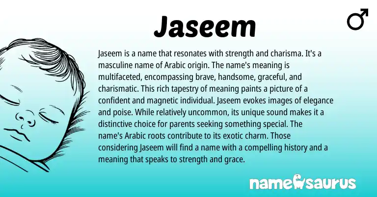 Infographic about Jaseem name meaning, Jaseem is a name from Arabic origin(s).