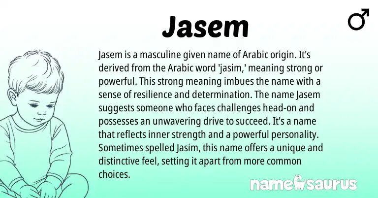 Infographic about Jasem name meaning, Jasem is a name from Arabic origin(s).