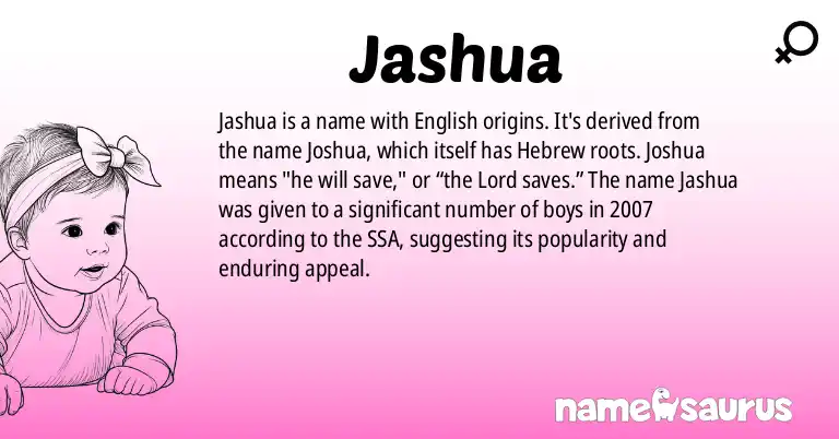 Infographic about Jashua name meaning, Jashua is a name from English origin(s).