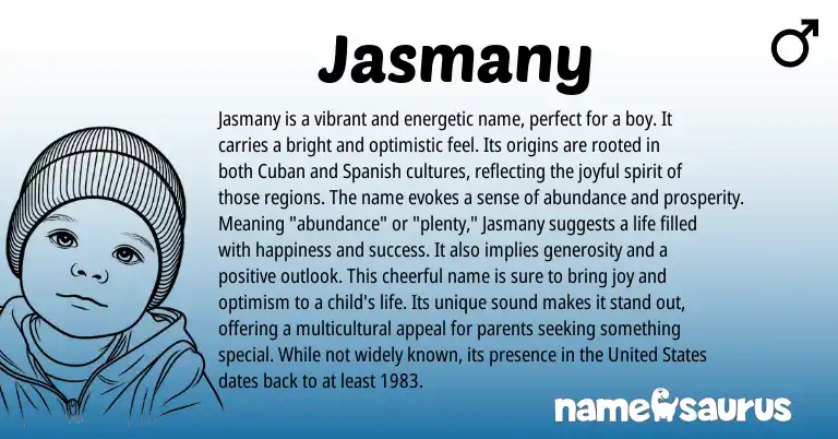 Infographic about Jasmany name meaning, Jasmany is a name from Cuban origin(s).
