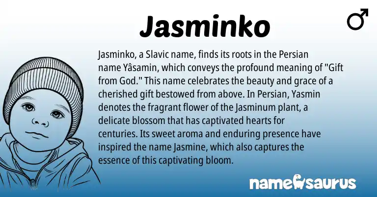 Infographic about Jasminko name meaning, Jasminko is a name from Slavic, Persian origin(s).