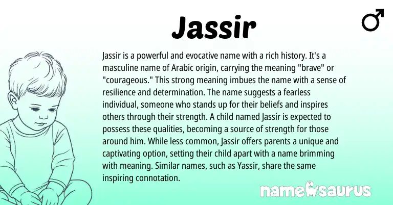 Infographic about Jassir name meaning, Jassir is a name from Arabic origin(s).