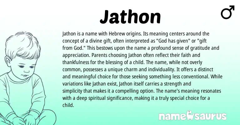 Infographic about Jathon name meaning, Jathon is a name from Hebrew, American origin(s).
