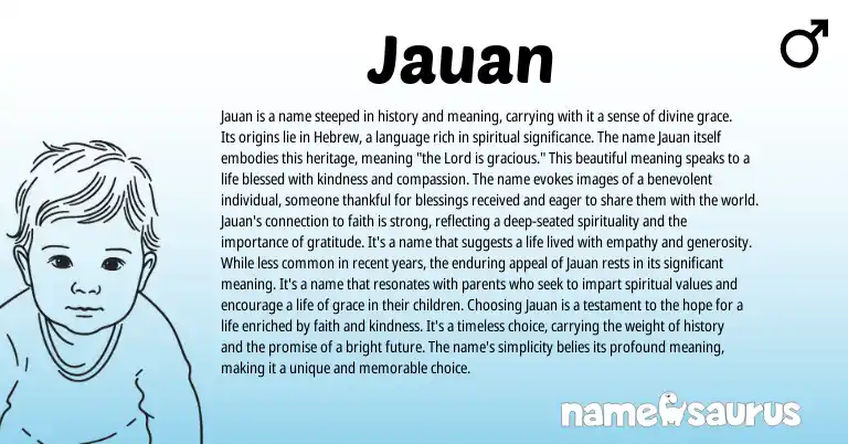 Infographic about Jauan name meaning, Jauan is a name from Hebrew, American origin(s).