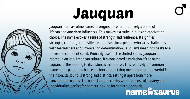 Infographic about Jauquan name meaning, Jauquan is a name from American, African origin(s).