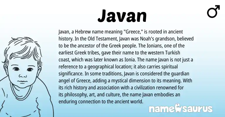 Infographic about Javan name meaning, Javan is a name from Greece, Turkish, Hebrew, Greek origin(s).