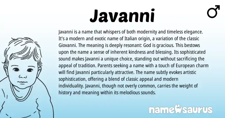 Infographic about Javanni name meaning, Javanni is a name from Italian, American origin(s).