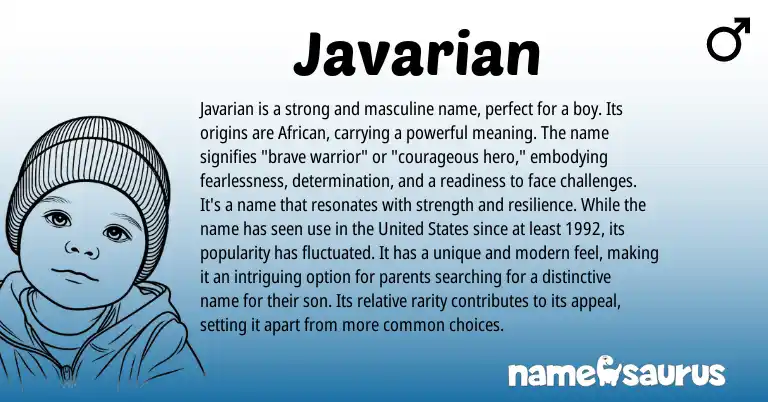 Infographic about Javarian name meaning, Javarian is a name from African origin(s).