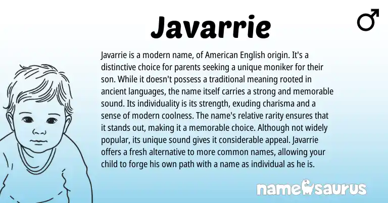 Infographic about Javarrie name meaning, Javarrie is a name from American origin(s).