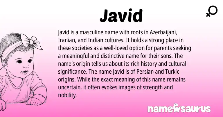 Infographic about Javid name meaning, Javid is a name from Azerbaijani, Iranian, Indian origin(s).