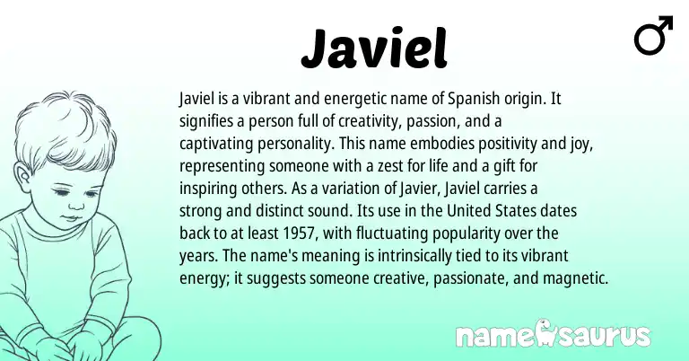 Infographic about Javiel name meaning, Javiel is a name from Spanish origin(s).