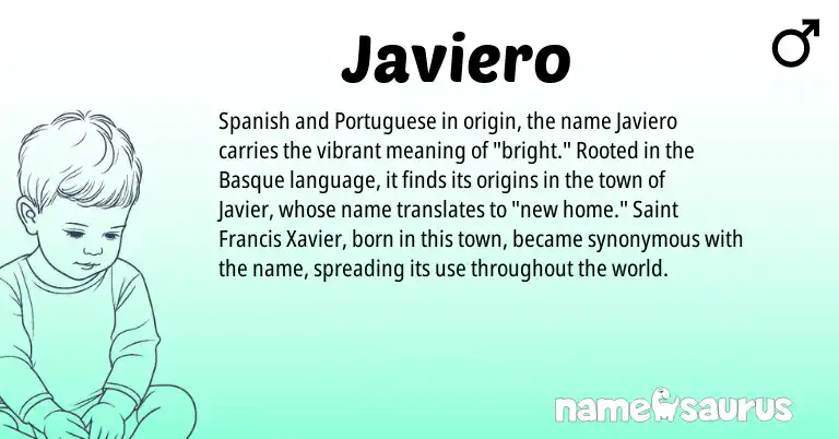 Infographic about Javiero name meaning, Javiero is a name from Spanish, Basque, Portuguese origin(s).
