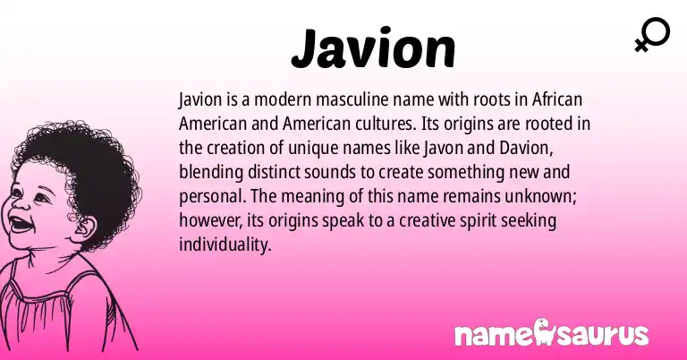 Infographic about Javion name meaning, Javion is a name from African American, American origin(s).