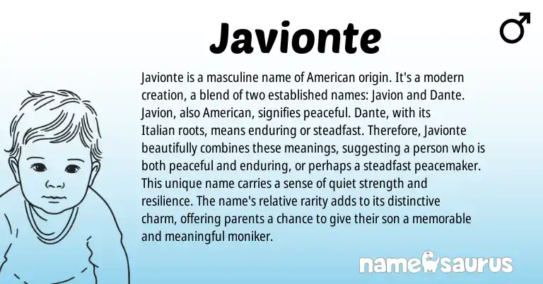 Infographic about Javionte name meaning, Javionte is a name from American, Italian origin(s).