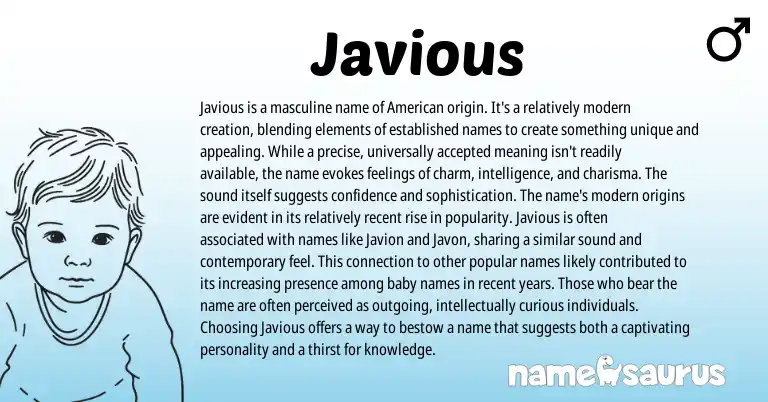 Infographic about Javious name meaning, Javious is a name from American origin(s).
