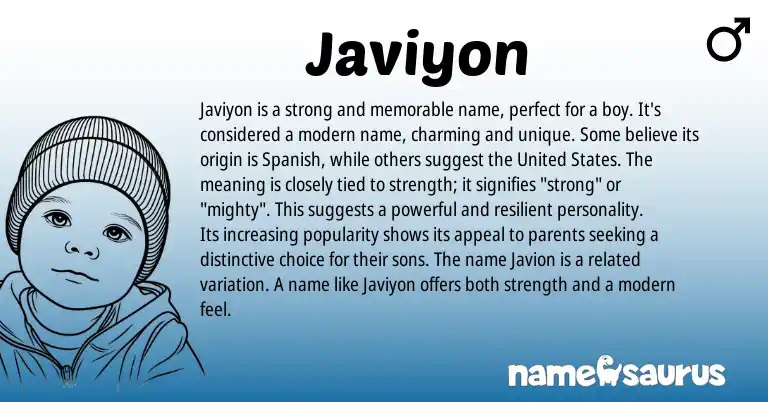 Infographic about Javiyon name meaning, Javiyon is a name from Spanish origin(s).
