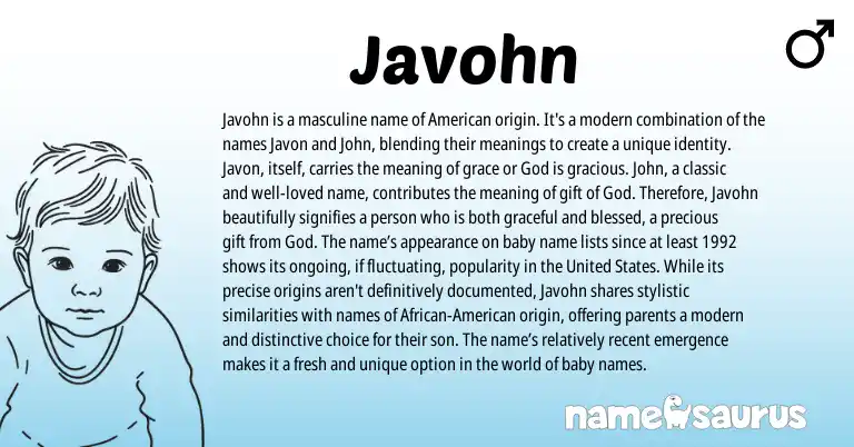 Infographic about Javohn name meaning, Javohn is a name from American origin(s).