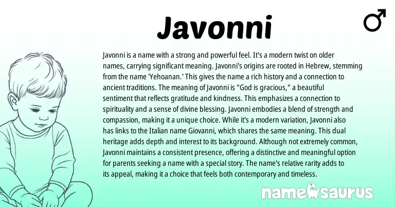 Infographic about Javonni name meaning, Javonni is a name from Hebrew origin(s).