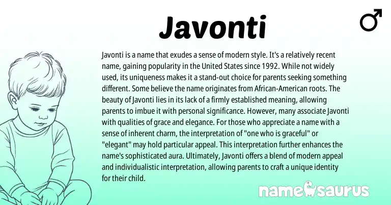 Infographic about Javonti name meaning, Javonti is a name from American origin(s).