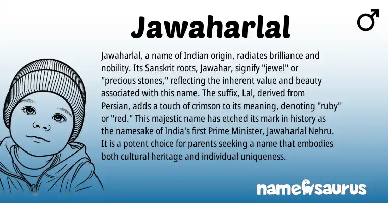 Infographic about Jawaharlal name meaning, Jawaharlal is a name from Sanskrit, Persian, Indian origin(s).