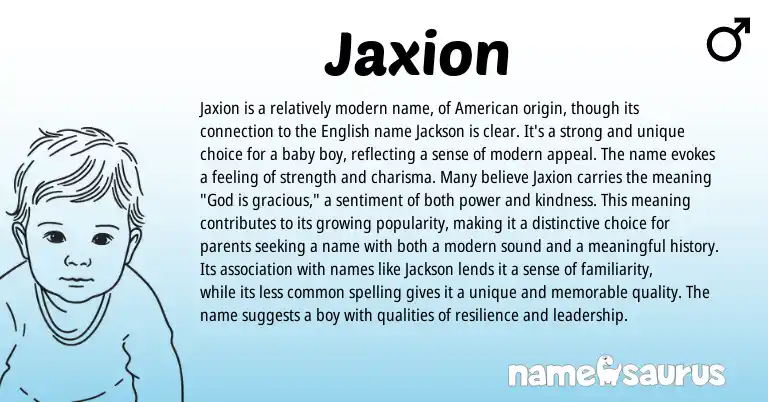 Infographic about Jaxion name meaning, Jaxion is a name from American origin(s).