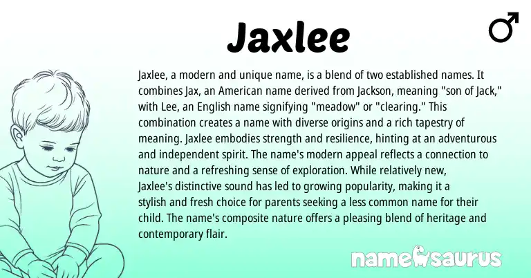 Infographic about Jaxlee name meaning, Jaxlee is a name from English, American origin(s).