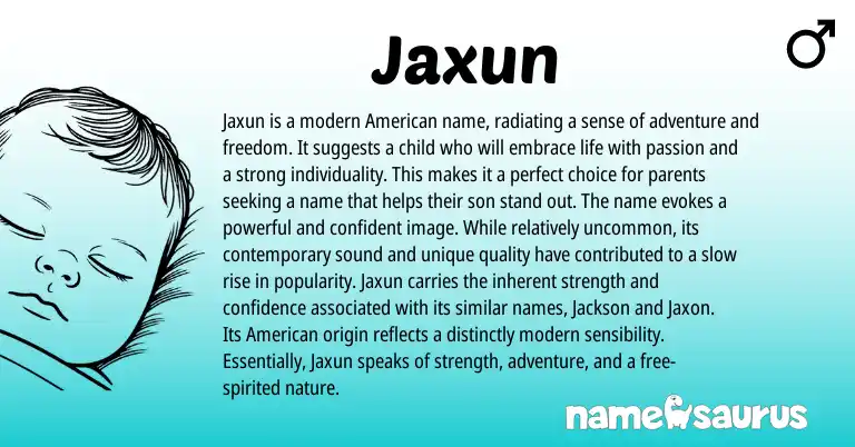 Infographic about Jaxun name meaning, Jaxun is a name from American origin(s).