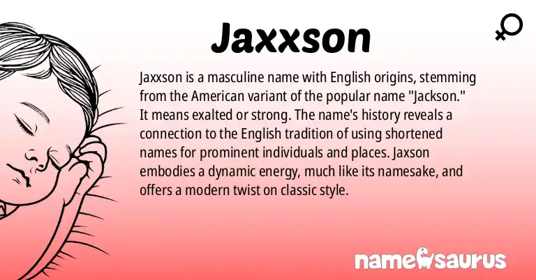 Infographic about Jaxxson name meaning, Jaxxson is a name from English (American) origin(s).