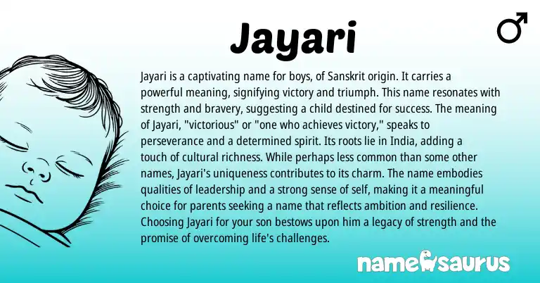 Infographic about Jayari name meaning, Jayari is a name from Sanskrit origin(s).