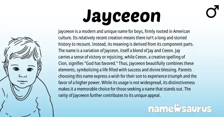 Infographic about Jayceeon name meaning, Jayceeon is a name from American origin(s).