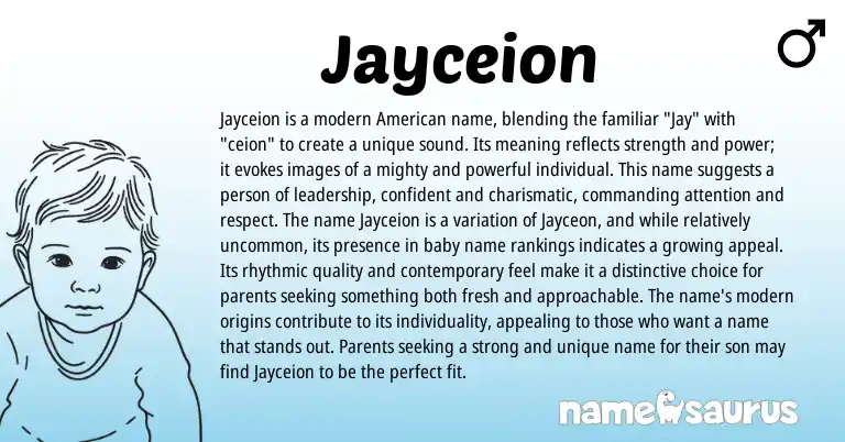 Infographic about Jayceion name meaning, Jayceion is a name from American origin(s).