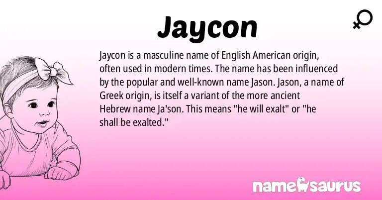 Infographic about Jaycon name meaning, Jaycon is a name from English (American) origin(s).