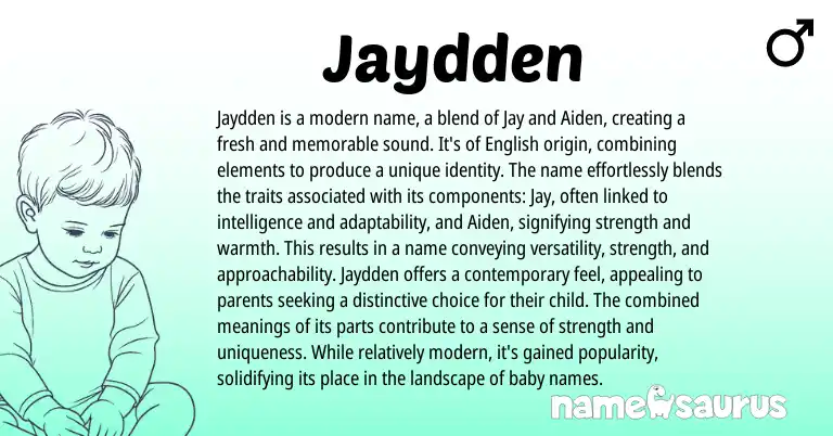 Infographic about Jaydden name meaning, Jaydden is a name from English origin(s).