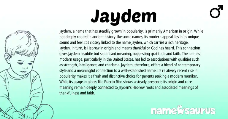 Infographic about Jaydem name meaning, Jaydem is a name from Hebrew, English origin(s).