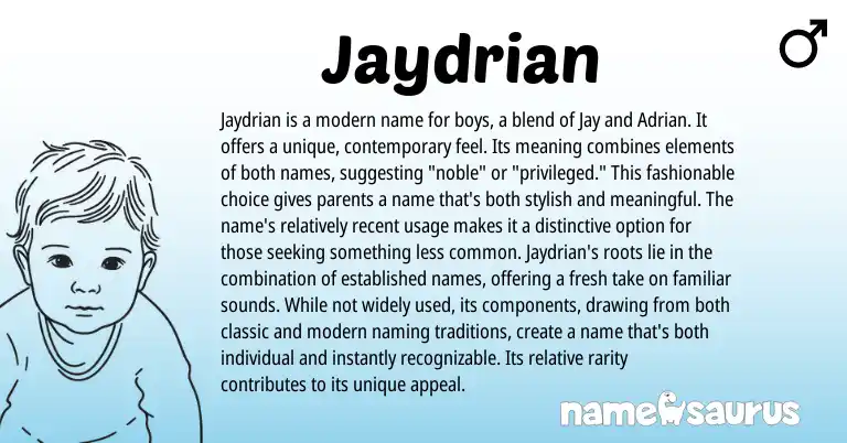 Infographic about Jaydrian name meaning, Jaydrian is a name from American origin(s).