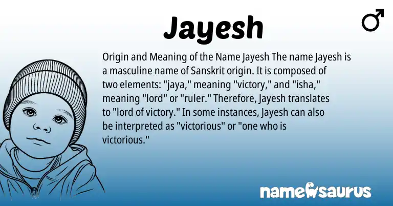 Infographic about Jayesh name meaning, Jayesh is a name from Sanskrit origin(s).