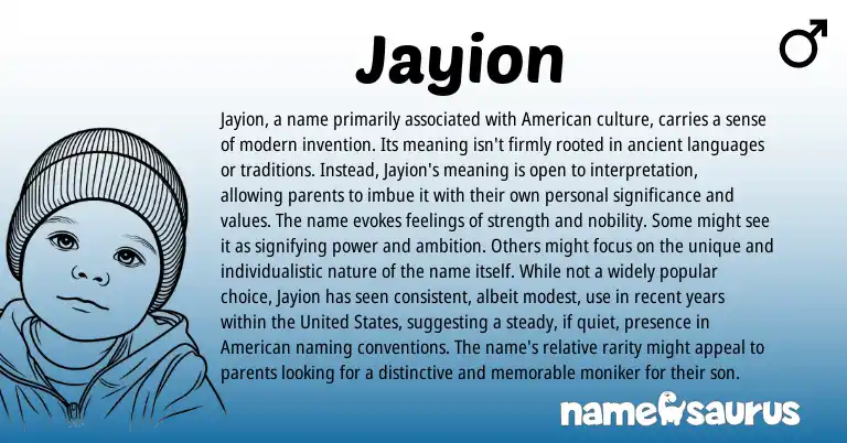 Infographic about Jayion name meaning, Jayion is a name from American origin(s).