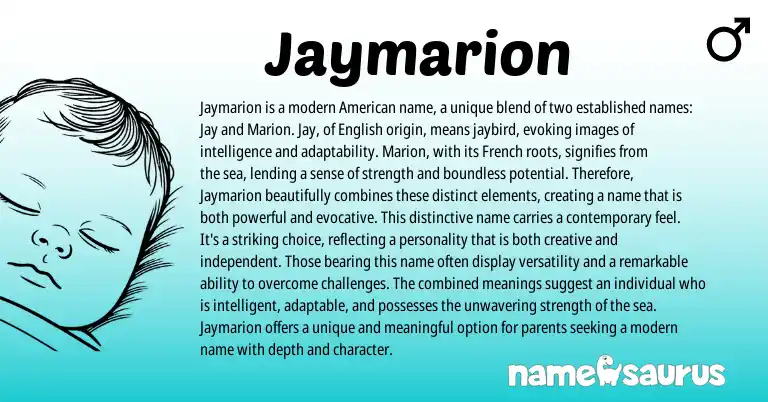 Infographic about Jaymarion name meaning, Jaymarion is a name from French origin(s).