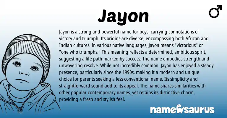 Infographic about Jayon name meaning, Jayon is a name from African, Indian origin(s).