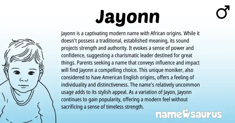 Infographic about Jayonn name meaning, Jayonn is a name from African origin(s).