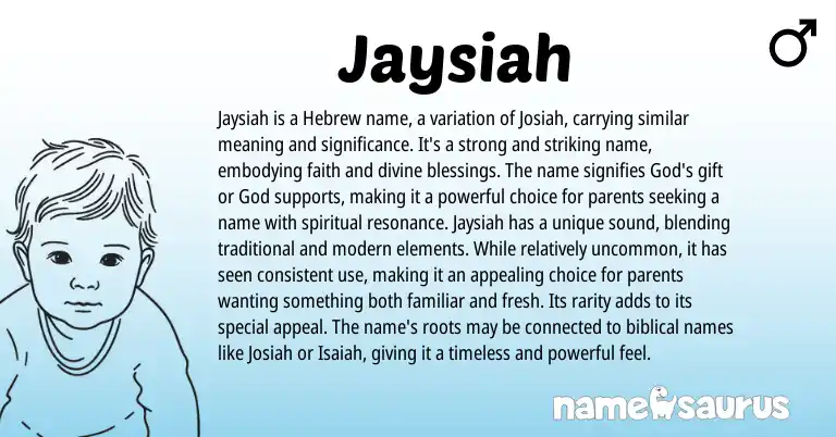 Infographic about Jaysiah name meaning, Jaysiah is a name from Hebrew origin(s).
