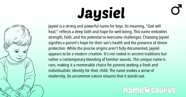 Infographic about Jaysiel name meaning, Jaysiel is a name from Hebrew origin(s).