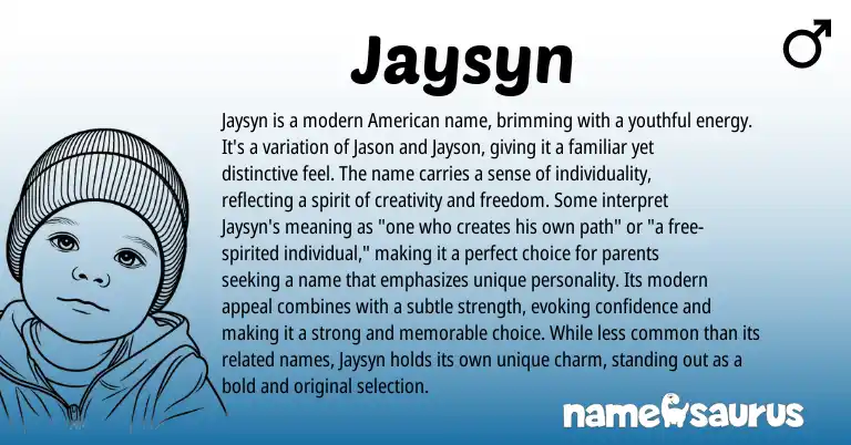 Infographic about Jaysyn name meaning, Jaysyn is a name from American origin(s).
