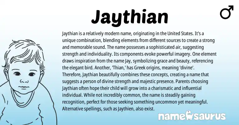Infographic about Jaythian name meaning, Jaythian is a name from Greek origin(s).