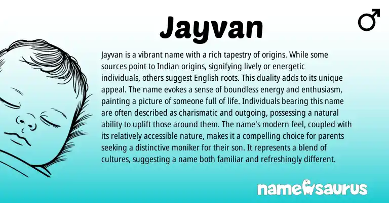 Infographic about Jayvan name meaning, Jayvan is a name from Indian origin(s).